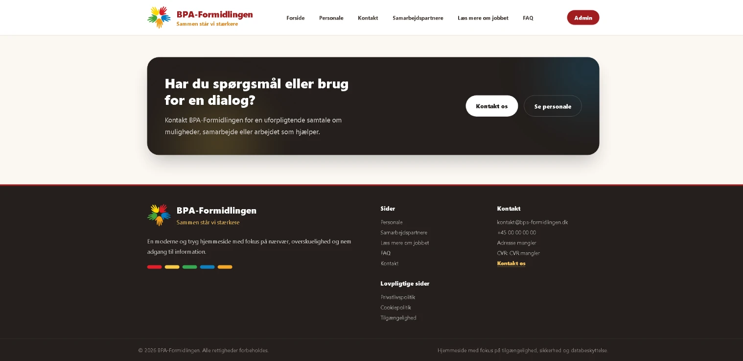 BPA-Formidlingens nye footer og CTA-område i Laravel-løsningen