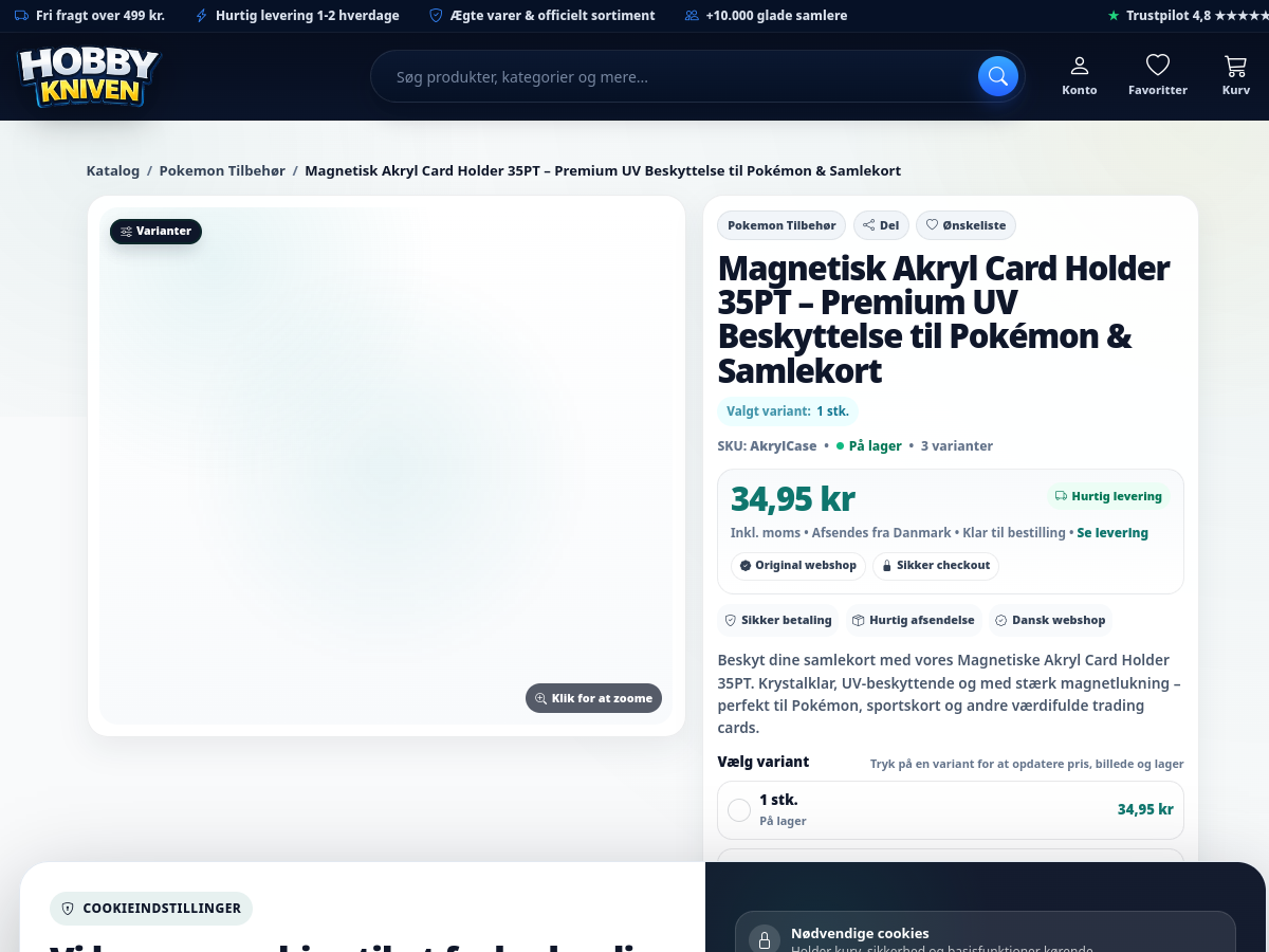 Skærmbillede af HobbyKniven produktside med varianter